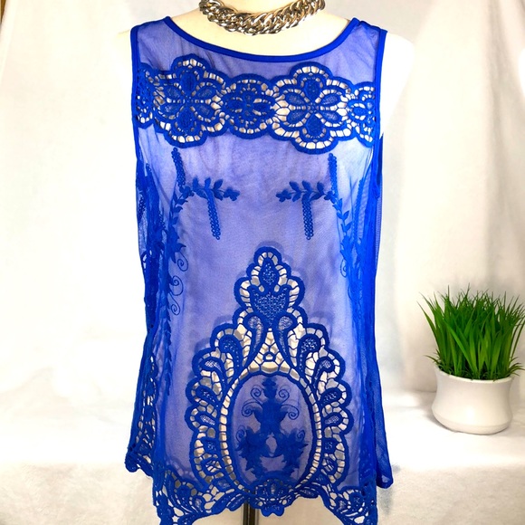 Karen Kane Tops - KAREN KANE Blue Sheer Blouse